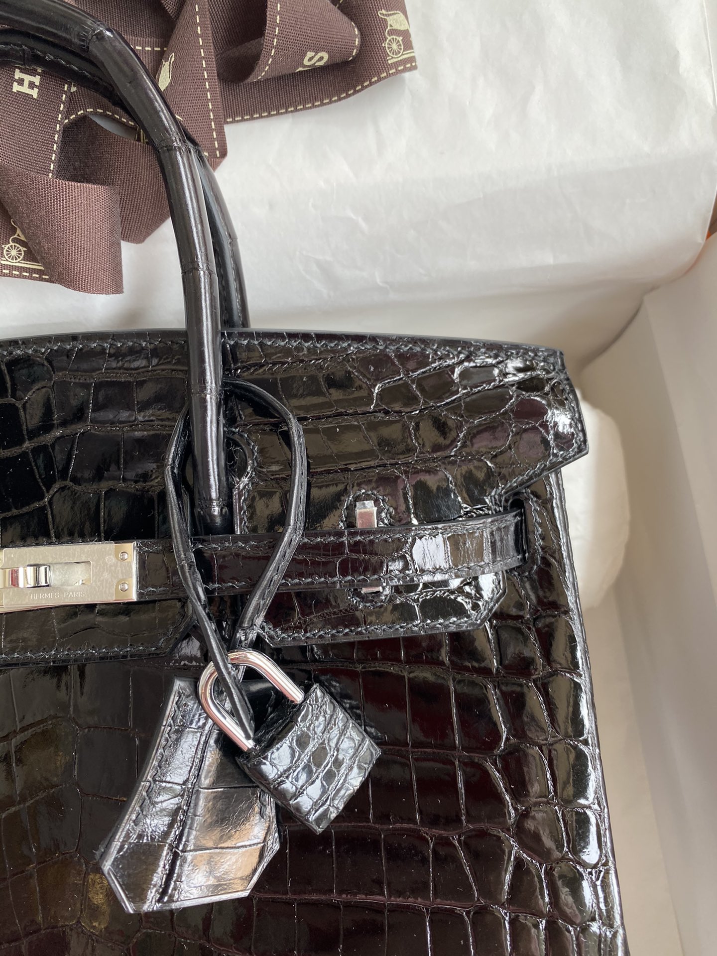 Hermes Birkin 25CM Handmade Bag In Black Crocodile Niloticus Shiny Skin